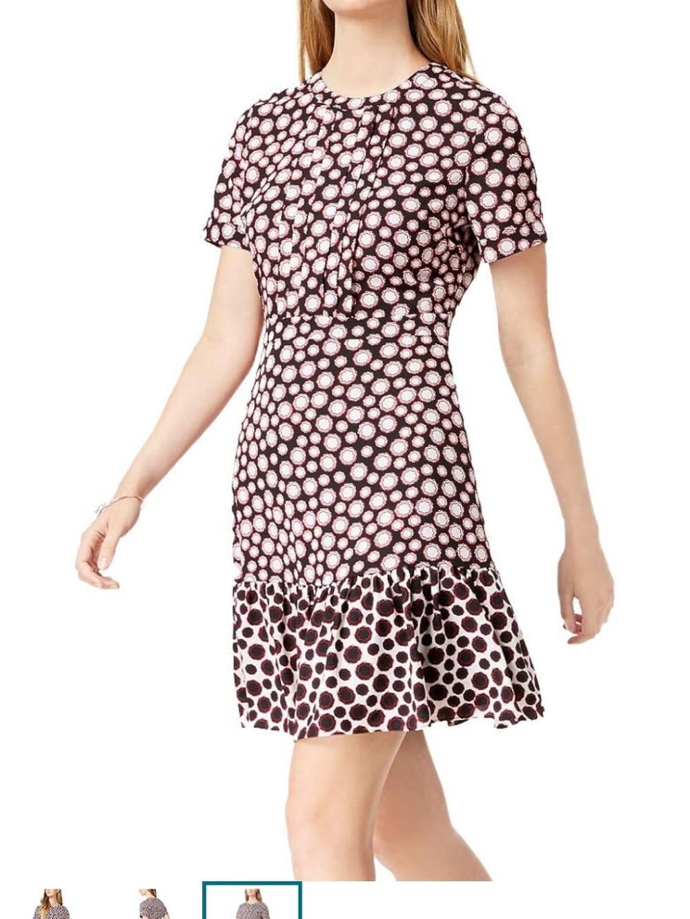 MAISON JULES PRINTED FLOUNCE HEM SHORT SLEEVE DRESS